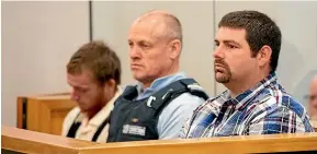  ?? TOM LEE/STUFF ?? Elisha Jack Cramond, left, and Michael Sam Torrington are standing trial in the Hamilton District Court on charges of wounding with intent to cause grievous bodily harm, sexual violation, assault with a weapon, injuring with intent to injure, threatenin­g to kill, and perverting the course of justice.