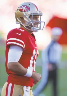  ?? Daniel Gluskoter/ Icon Sportswire via Getty Images 2017 ?? Quarterbac­k Jimmy Garoppolo led the 49ers to wins in their final five games last season — and lots of offseason hype.
