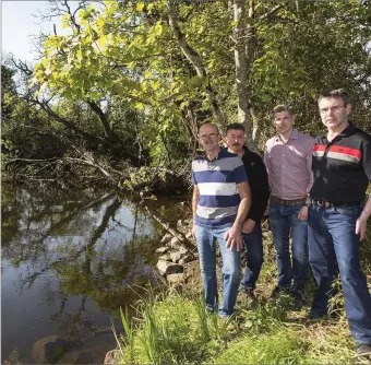  ??  ?? Brendan Gray, Cllr Thomas Healy, Jarlath Taheny and Michael Connolly view a fallen tree in the Owenmore River near Collooney.
