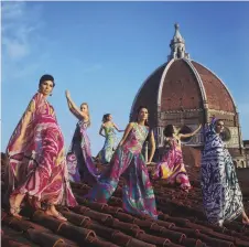  ??  ?? clockwise from right: models on the roof of Palazzo Pucci in Florence wear evening dresses, palazzo pyjamas and terrycloth capes from Pucci’s spring/summer 1967 collection. A bedroom and drawing room inside the palazzo.