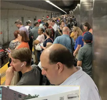  ?? COURTESY OF TAYLOR VERMEER ?? HOT AND BOTHERED: In just the latest failure, Blue Line riders crowd onto the Maverick station platform as a power shutdown caused heavy delays Thursday. Left, riders cue up to board shuttle buses.