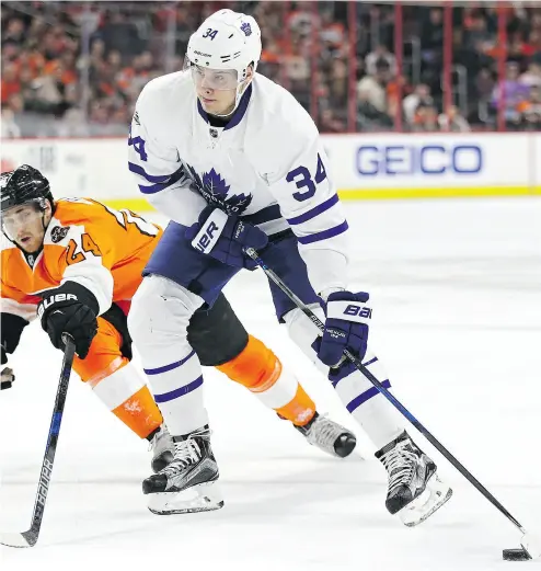  ?? PATRICK SMITH / GETTY IMAGES ?? Auston Matthews of the Toronto Maple Leafs has wasted no time making an impact in his rookie season, scoring 23 goals in his first 47 games — while playing with two other rookies as his linemates.