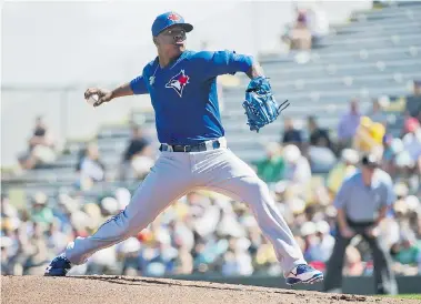  ?? NATHAN DENETTE/The Canadian Press files ?? Toronto Blue Jays starting pitcher Marcus Stroman, working against the Pittsburgh Pirates recently during a spring training baseball game in Bradenton, Fla., will miss the entire season after tearing the anterior cruciate ligament in his left knee.