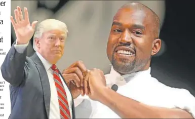  ?? PHOTO: LIONEL CIRONNEAU/AP; DONALD TRUMP’S PHOTO: DOMINICK REUTER/AFP ?? Kanye West was among the few celebritie­s who supported Donald Trump (inset) through his campaign and the first year of his presidency