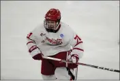  ?? ANDY CLAYTON-KING — THE ASSOCIATED PRESS ?? Boston U. forward Macklin Celebrini plays against RIT during an NCAA hockey game on March 28in Sioux Falls, S.D.