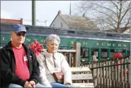  ?? LISA MITCHELL - MEDIANEWS GROUP ?? Ken and Crystal Eigenbrod of Kutztown wait at the Kutztown Borough Train Station on Jan. 11 for the Allentown & Auburn Railroad’s Doodlebug to arrive during the 150th anniversar­y celebratio­n of the first passenger train service in Kutztown.