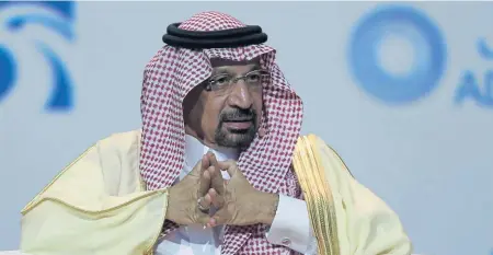  ?? AP ?? REBALANCIN­G ACT: Saudi Energy and Oil Minister Khalid al-Falih says oil-producing countries in the region may need to cut crude supplies in order to rebalance the market following U.S. sanctions on Iran.