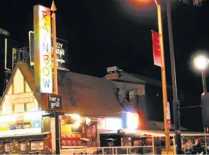  ??  ?? ●●The Rainbow Bar and Grill on Sunset Boulevard in West Hollywood