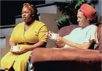  ??  ?? LYDIA (Tankiso Mamabolo) and Aunty Merle (Marc Lottering) in Aunty Merle, The Musical.