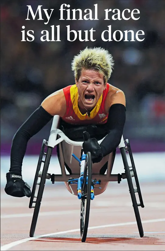  ?? Picture / Getty Images ?? Marieke Vervoort roars with delight after winning gold at the London Paralympic­s in 2012.