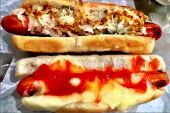  ?? Dan Gigler/ Post-Gazette ?? The Henry Hill hot dog, top, and the Sonny Special at Frankie Bunz in Squirrel Hill.