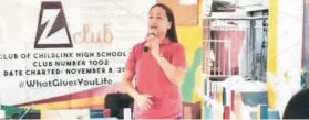  ?? MEET. Theresa Tio, executive director/proprietre­ss of Childlink High School, addresses fellow Zontians at a meeting. ??