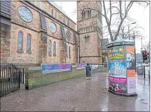  ??  ?? Billy and Chic languishin­g in storage, top, and the proposed site in Glasgow where Colin Beattie says the pavement is wide enough and suggests an advertisin­g kiosk is more obstructiv­e than his statue