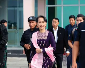  ??  ?? Myanmar’s leader Aung San Suu Kyi made an unannounce­d trip to an area in the northern Rakhine state where the army has forced out most of the Muslim population