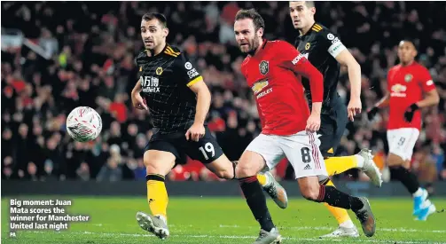  ?? PA ?? Big moment: Juan Mata scores the winner for Manchester United last night