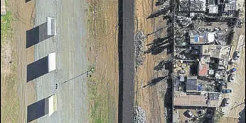  ?? AFP ?? Aerial view of US President Donald Trump's border wall prototypes as seen from Tijuana, in Baja California state, Mexico, on Monday.