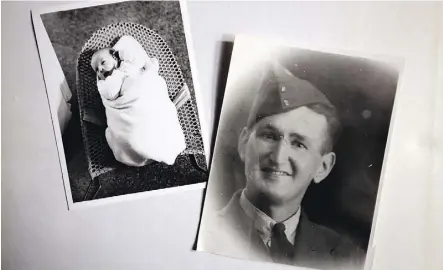  ??  ?? Photos show Peter Peacock’s father, Leonard, with the Royal Australian Air Force in 1939, and his first-born child Melanie in 1978. Peter’s elder daughter was open to connecting with her half-sibling unlike his younger child.