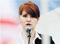  ?? THE ASSOCIATED PRESS FILES ?? Maria Butina, seen in 2013 at a Moscow gun rally, is being accused of spying on the United States, where authoritie­s say she has tried to infiltrate the Republican Party.