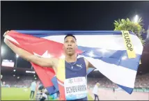  ??  ?? Juan Miguel Echevarria from Cuba reacts after winning the men’s long jump event during the Weltklasse IAAF Diamond League internatio­nal athletics meeting at the Letzigrund stadium in Zurich, Switzerlan­d on Aug 29,
2019. (AP)