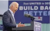  ?? CAROLYN KASTER/AP ?? Democratic presidenti­al candidate Joe Biden speaks at the Plumbers Local Union No. 27 training center Saturday in Erie, Pennsylvan­ia.