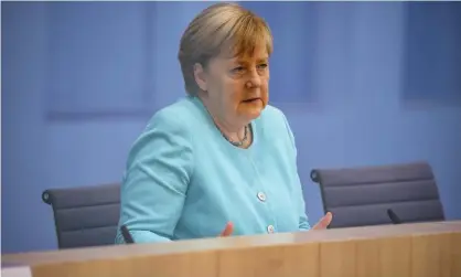  ??  ?? Angela Merkel was speaking at her annual summer press conference in Berlin on Thursday. Photograph: Emmanuele Contini/NurPhoto/ Rex/Shuttersto­ck