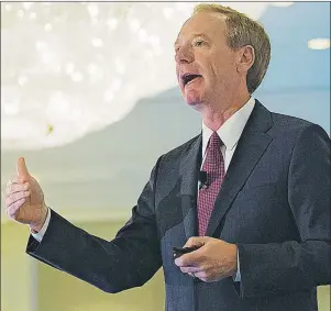  ?? CP PHOTO/DARRYL DYCK ?? Microsoft President and Chief Legal Officer Brad Smith addresses a Vancouver Board of Trade luncheon, in Vancouver, B.C., on Wednesday.