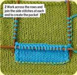  ?? ?? Work across the rows and join the side stitches at each end to create the pocket