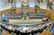  ?? /Internatio­nal Court of Justice ?? Waiting in judgment: Inside the ICJ hearing. SA and Israel presented argument over two days in January before 17 judges in The Hague.