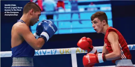  ?? Photo: AIBA ?? SILVER STAR: Farrell [right] faces Asenov in the final of the European championsh­ips