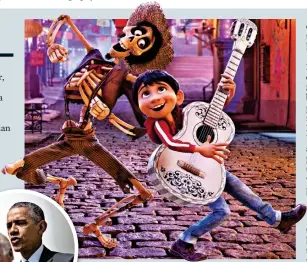  ??  ?? Music is in the bones: Cartoon antics in Coco, and left, Barack Obama and Joe Biden in The Final Year