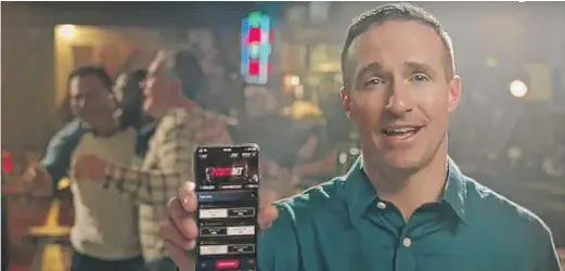  ?? IMAGE FROM VIDEO ?? Former New Orleans Saints quarterbac­k Drew Brees is getting a lot of television airtime as spokesman for a sports betting app.