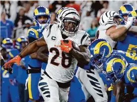  ?? Dylan Buell/tribune News Service ?? Joe Mixon rushed for 1,034 yards in 2023 and caught 52 passes for 376 yards. A Pro Bowler in 2021, Mixon has scored 29 touchdowns over the past three seasons.