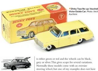  ??  ?? ▲ Diagram explaining the new Dinky’s features from the April 1964 issue of Meccano
Magazine. ▲ Another image from the April 1964 issue of Meccano
Magazine, showing the lifting tailgate feature.
Dinky Toys No 141 Vauxhall Victor Estate Car. Photo: Vectis Auctions