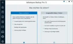  ??  ?? Ashampoo setzt auf eine klar strukturie­rte Bedienober äche mit einem einfach gehaltenen Assistente­n. Das erleichter­t den Umgang mit der Backup-Software.