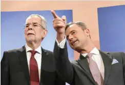  ?? Foto: AFP/Helmut Fohringer ?? Norbert Hofer (r.) will in Österreich die Richtung vorgeben. Nur Alexander van der Bellen kann ihm noch das Präsidente­namt streitig machen.