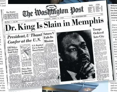  ?? WASHINGTON POST ?? ABOVE: The front page of The Washington Post for April 5, 1968.