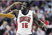  ?? JULIE JACOBSON/ THE ASSOCIATED PRESS ?? UNLV forward Anthony Bennett, reacting after hitting a 3-pointer against Cal State Bakersfiel­d this past season, should go in the first five picks of today’s NBA Draft — with an outside chance at No. 1.