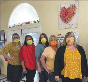  ?? PHOTO BY LUCY LLEWELLYN BYARD ?? From left to right are Sharon Maher, communicat­ion coordinato­r, Maggie Gonzalez, finance manager, Michele Meek, director of HR, Lisa Morrow, executive director, Jennifer Nielson, L.M.F.T, director of behavioral Health services.