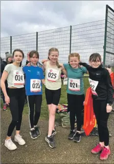  ?? ?? Second in the overall league fastest teams P7 girls: Sophie Smyth, Evie Southwick, Emily Mochan, Isla McKinnon and Jenny Hume.