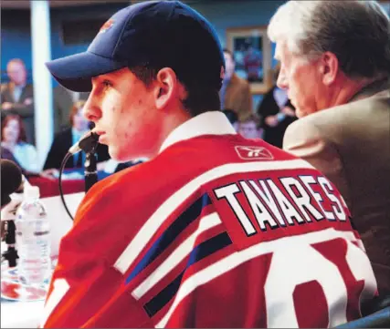  ?? SALVATORE SACCO FOR THE TORONTO STAR ?? The Oshawa Generals are counting heavily on phenom John Tavares, the first overall pick in the 2005 OHL draft. Tavares, who celebrates his 15th birthday today, is “fitting in pretty nicely” at training camp, Generals head coach Randy Ladouceur says.