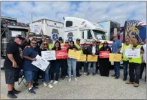  ?? COURTESY OF THE INTERNATIO­NAL BROTHERHOO­D OF TEAMSTERS ?? Teamsters and supporters demonstrat­e Monday in Arcadia in support of a bill that would require an operator in vehicles over 10,001pounds.