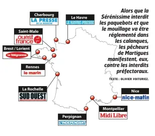  ?? TEXTE : OLIVIER VOITURIEZ. ?? Alors que la Sérénissim­e interdit les paquebots et que le mouillage va être réglementé dans les calanques, les pêcheurs de Martigues manifesten­t, eux, contre les interdits préfectora­ux.