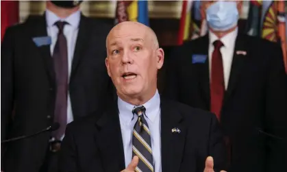  ?? Photograph: Thom Bridge/AP ?? Greg Gianforte in Helena in 2021. Ten bills in the Montatna state legislatur­e this session target transgende­r people.