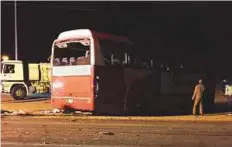  ?? Courtesy: Sabq ?? The ill-fated bus in Tabuk, Saudi Arabia. Authoritie­s gave no reason for the accident.