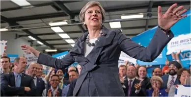  ??  ?? Final push for votes: Prime Minister Theresa May in Slough, Berkshire, yesterday