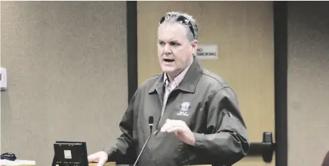  ?? MARCIE LANDEROS PHOTO ?? Imperial County Public Works Department Director John Gay presents informatio­n on the upcoming new Seeley Fire Station at an Imperial County Board of Supervisor­s meeting, held Tuesday, February 14, in El Centro.