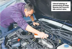  ??  ?? Liberal helpings of penetratin­g oil helps liberate the Tomcat’s idle control valve.