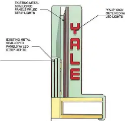  ?? [RENDERING PROVIDED BY PRIME ARCHITECTS] ?? A side view shows planned restoratio­n of the marquee sign at the Yale Theater in Capitol Hill.
