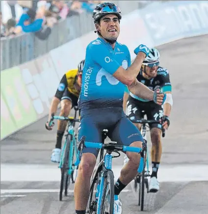  ?? FOTO: EFE ?? Mikel Landa celebra la victoria lograda en la etapa reina de la Tirreno Adriático con final en Sassotetto