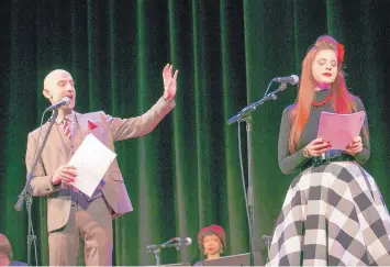  ??  ?? Cecil Baldwin and Meg Bashwiner perform a scene during “Welcome to Night Vale.”